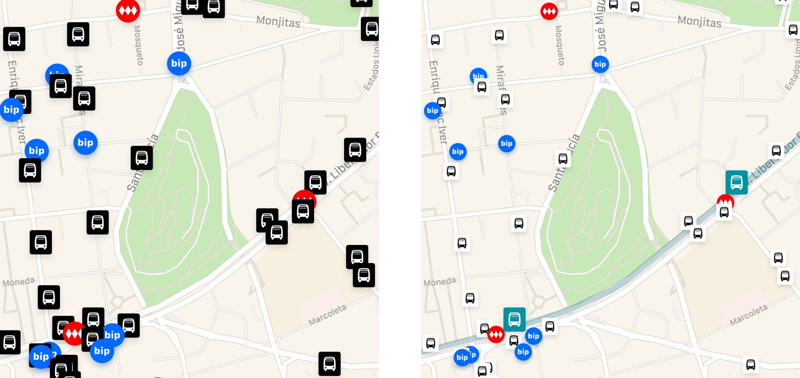 Hierarchization of routes and their stops on the map