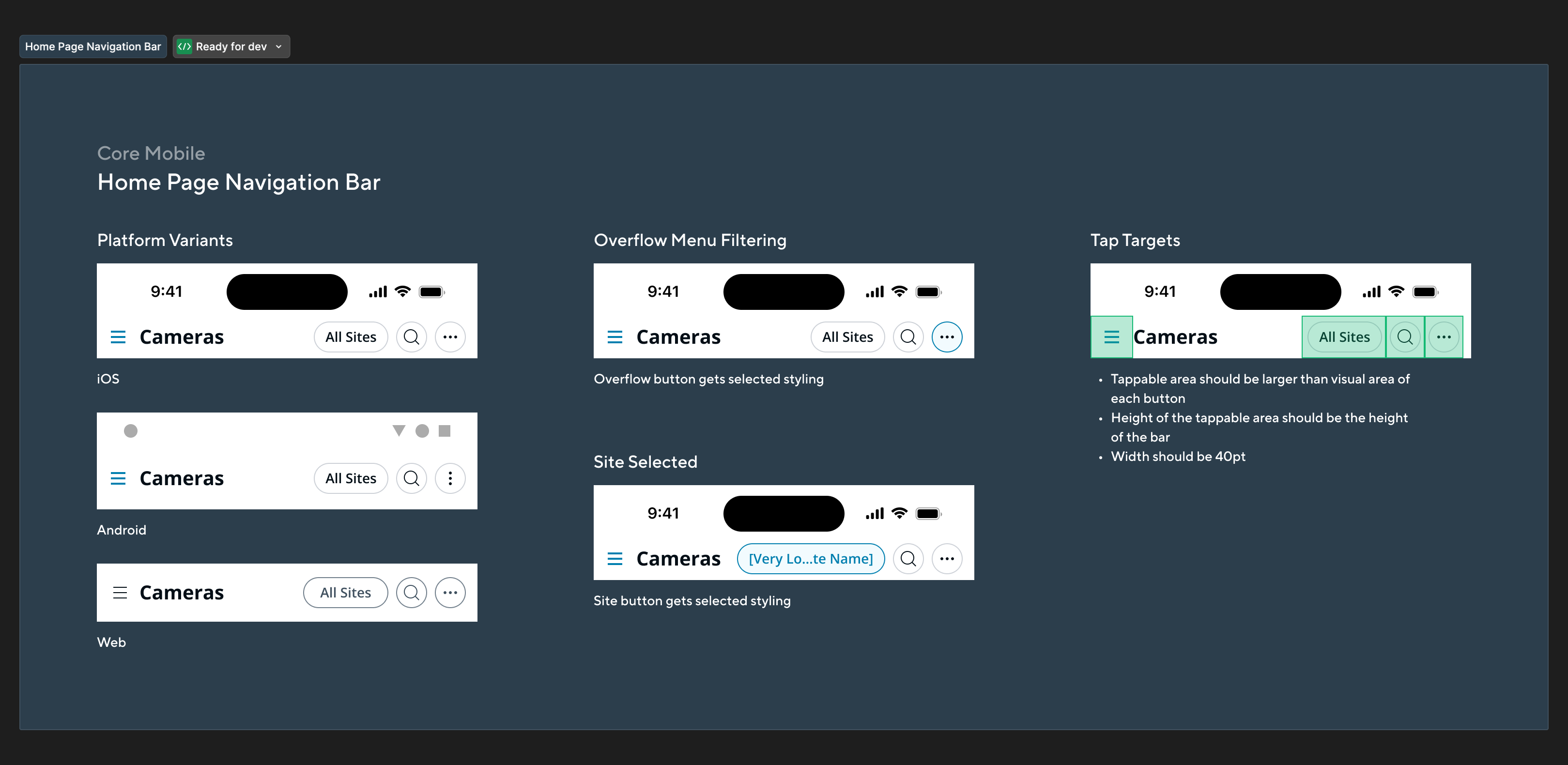 Home Page Navigation Bar — iOS, Android, and Web variants