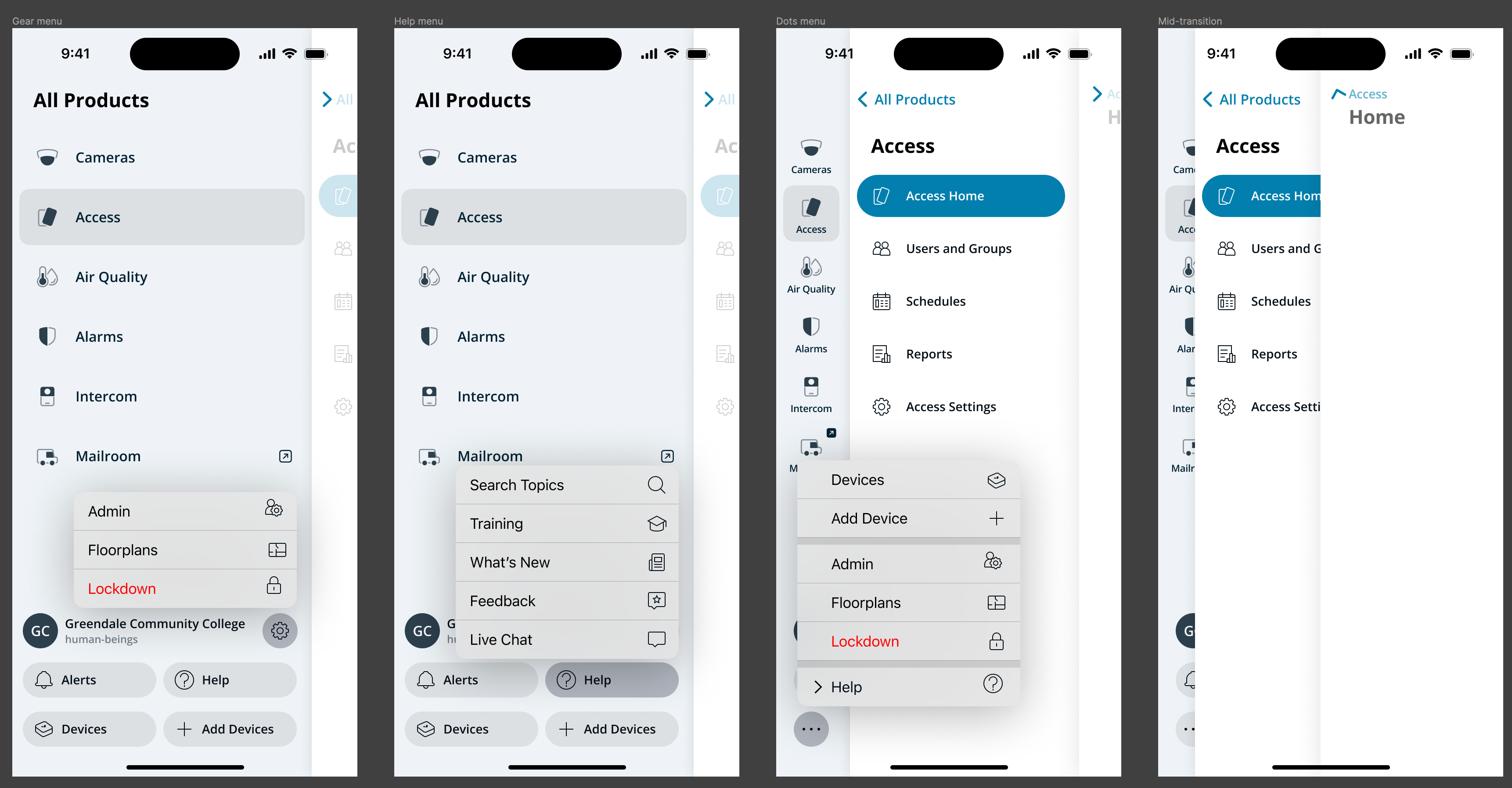 v1 — utility area menus and transitions
